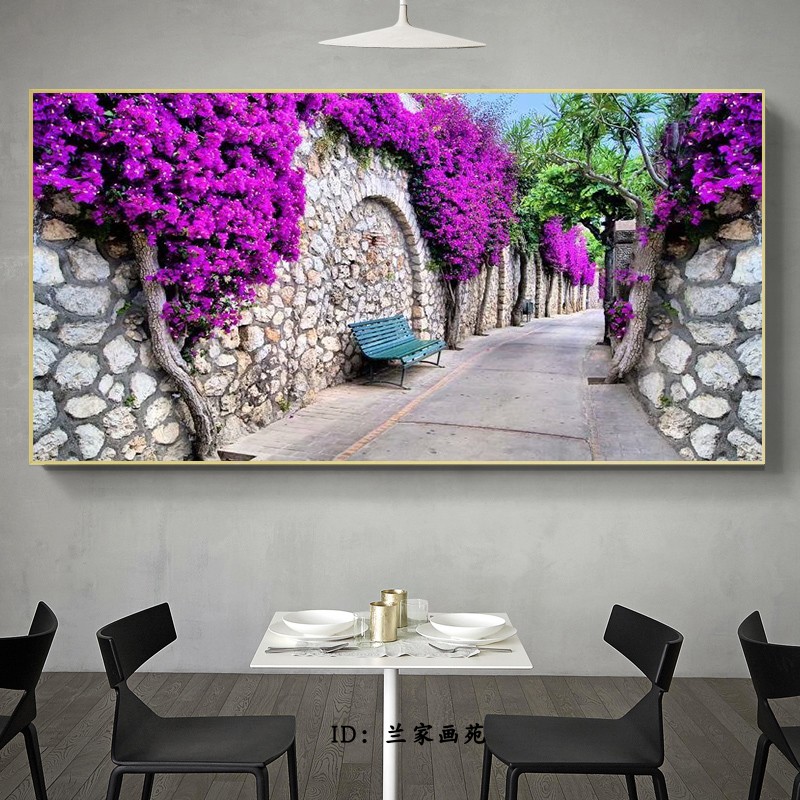 别墅房高清挂画客厅沙发墙装饰画晶瓷F画镶钻画温馨床头田园风景图片