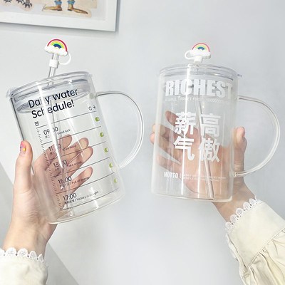 1000毫升大容量l玻璃杯喝水杯子耐高温泡茶杯带盖吸管杯办公室夏