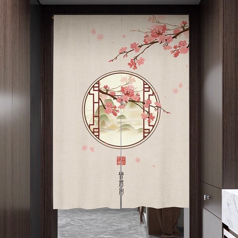 中式厨房门帘隔断帘卧室半帘遮挡布帘子厕所卫生间半截挂帘免打孔