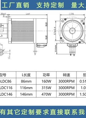 浩瑞高精度大扭矩70BLDC直流无刷电机24V48V3000转160w/400W/500W