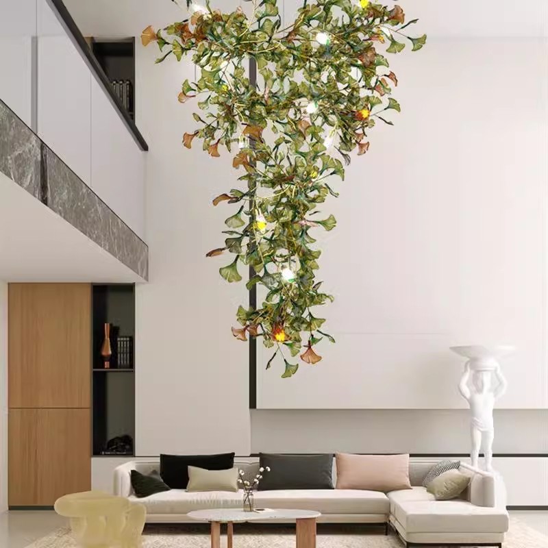 客厅简约大气新款创意彩色银杏叶吊灯设计师复式楼别墅楼梯餐厅灯