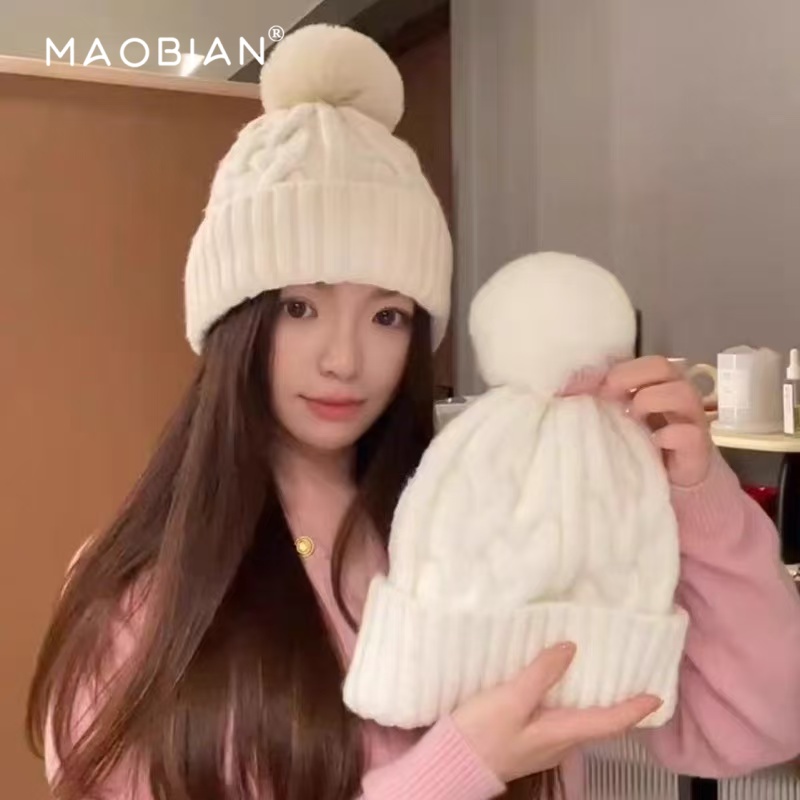 双层麻花针织毛线帽子女冬季可爱