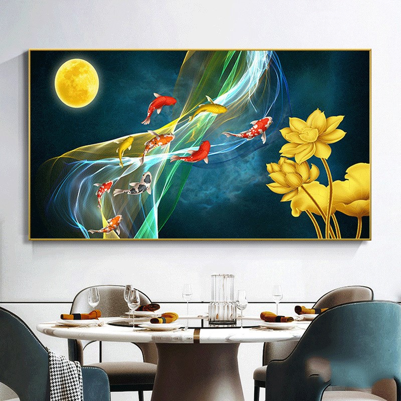 荷花九鱼图5d钻石画满钻新款客厅点钻十字绣钻石绣年年有余贴画