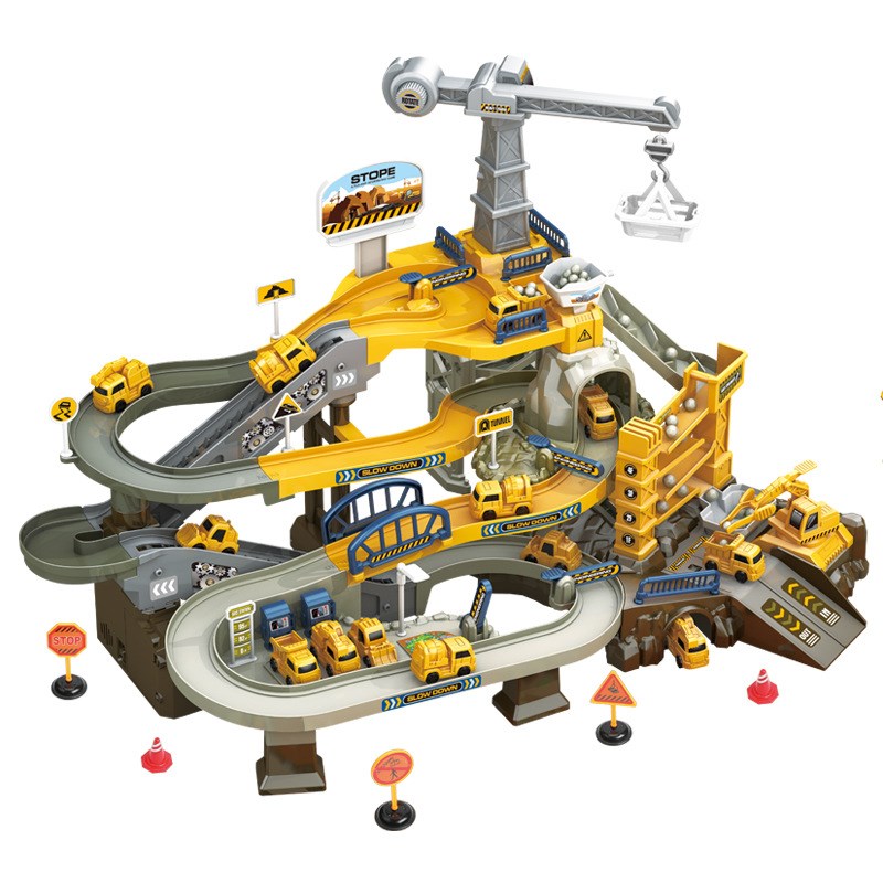 厂家直供儿童电动工程轨道车男孩停车场汽车大楼闯关大冒险益智