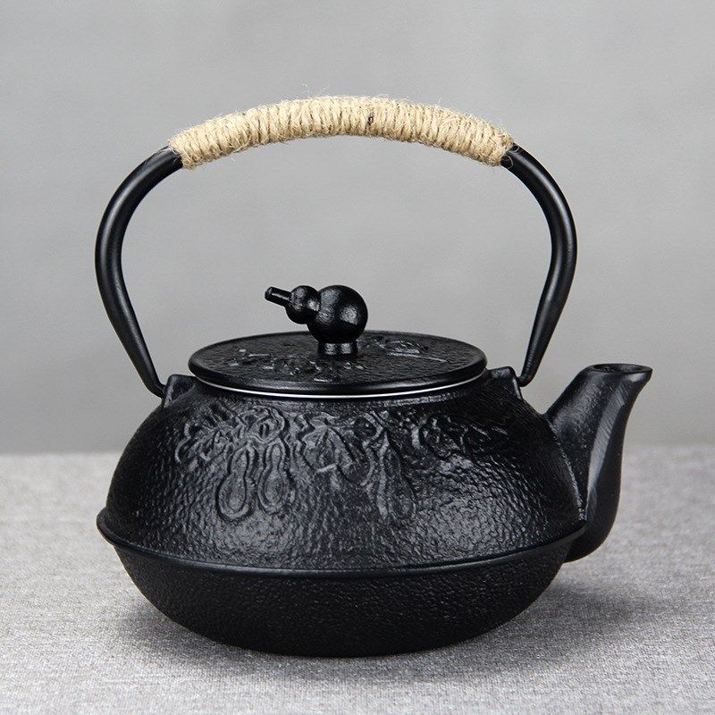 600ml素色日式风煮水泡茶壶手工铸铁壶小茶壶铁茶壶出口跨境茶具