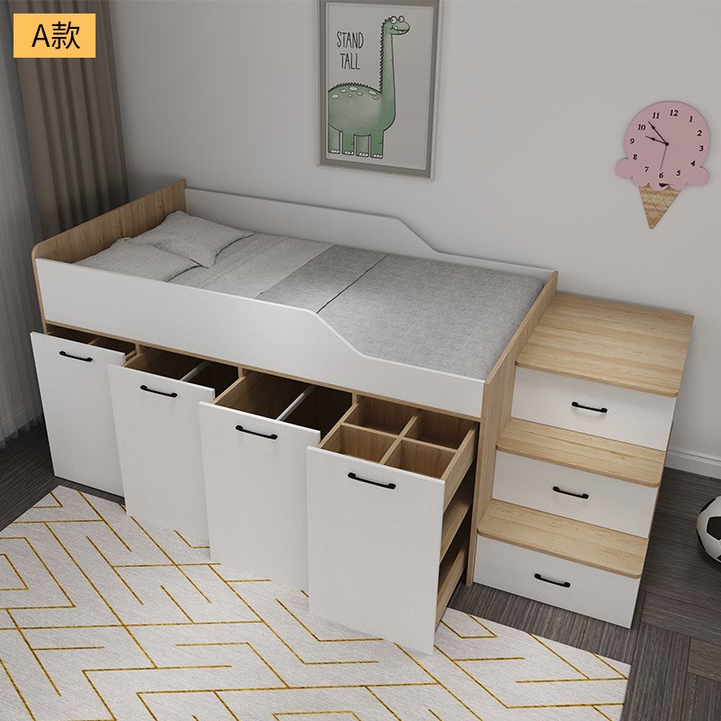 实木上床下衣柜带高箱小户型小卧室书桌一体组合多功能儿童半高床