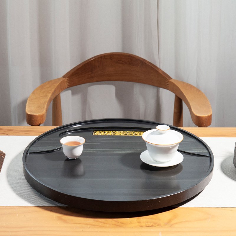 天然整块皇庭玉绿木纹石茶盘乌金创意大小号圆形家用干泡排水茶台