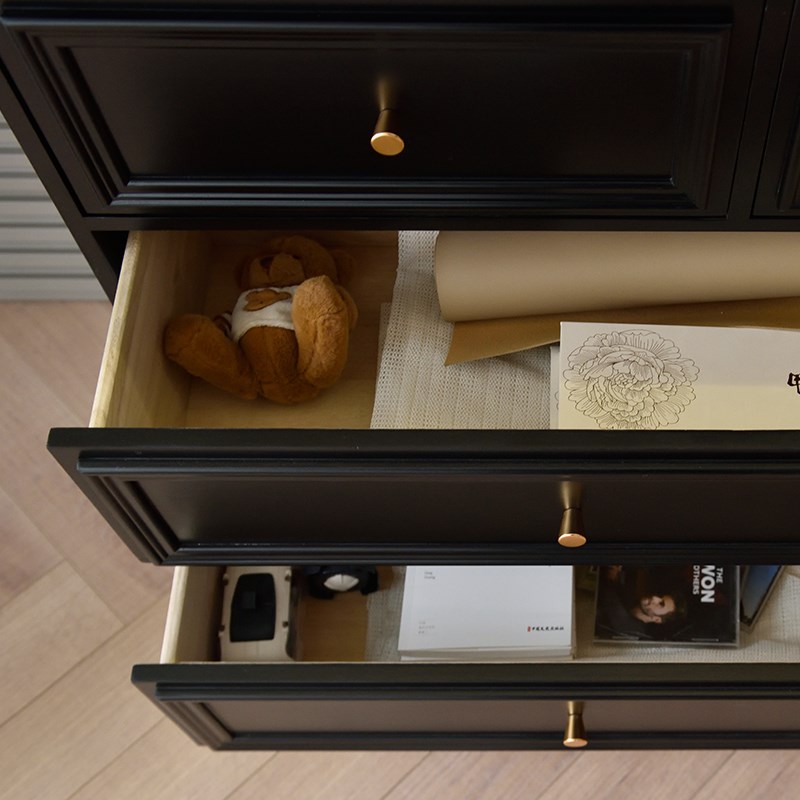 A8L美式实木五斗柜卧室黑色简约抽屉柜子靠墙轻奢立柜床尾收纳柜