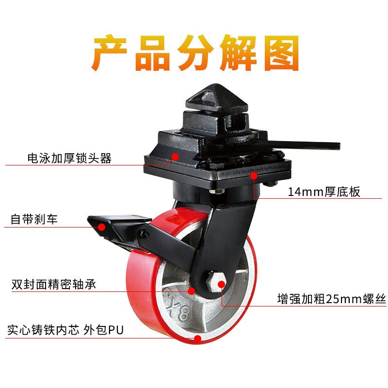 加重型集装箱脚轮6寸8寸10寸12寸铁芯PU万向轮75mm宽静音承重轱辘