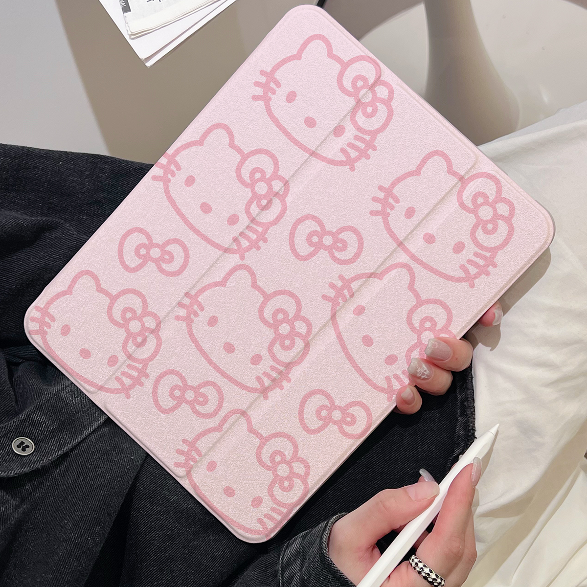 360度旋转适用苹果平板ipad保护壳第ipad12十11九代平板保护套pro11英寸亚克力三折Air876全包带笔槽可爱卡通