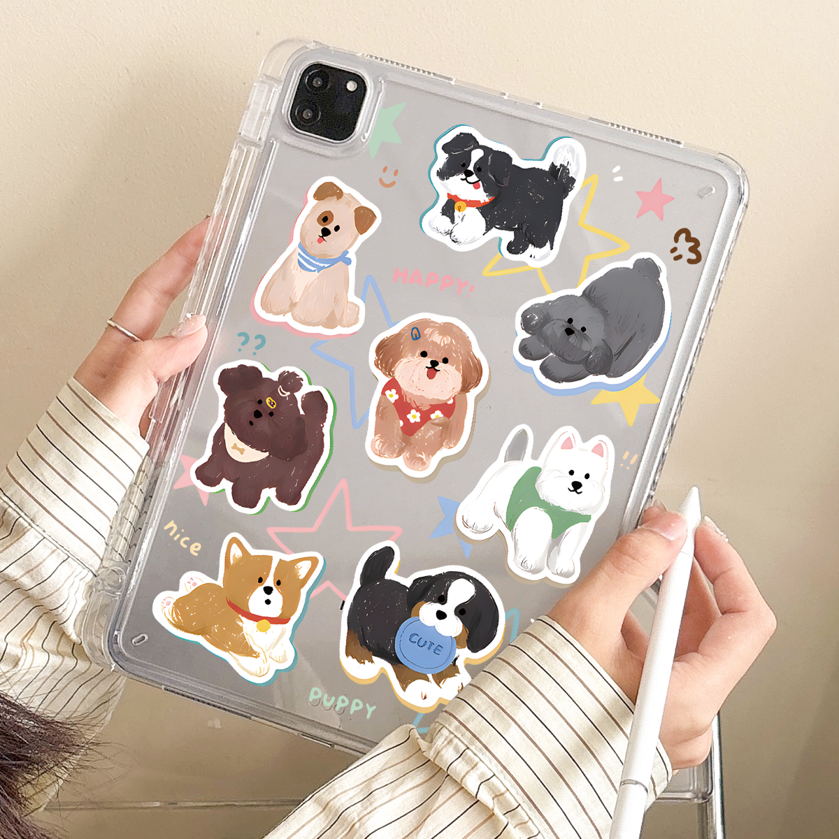 适用苹果平板ipad保护壳Air876Pro无盖亚克力10.9英寸第12十11九8七代带笔槽防弯防摔ipad平板保护套素描小狗