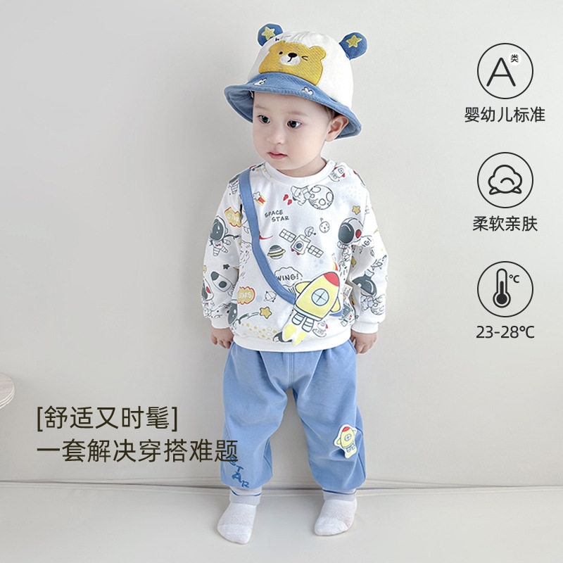 儿童纯棉卫衣套装男宝宝两件套衣服婴儿长袖秋装男童外出衣服