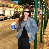 百视旺服饰重工水洗毛边牛仔外套女早春新款 宽松廓形休闲夹克上衣