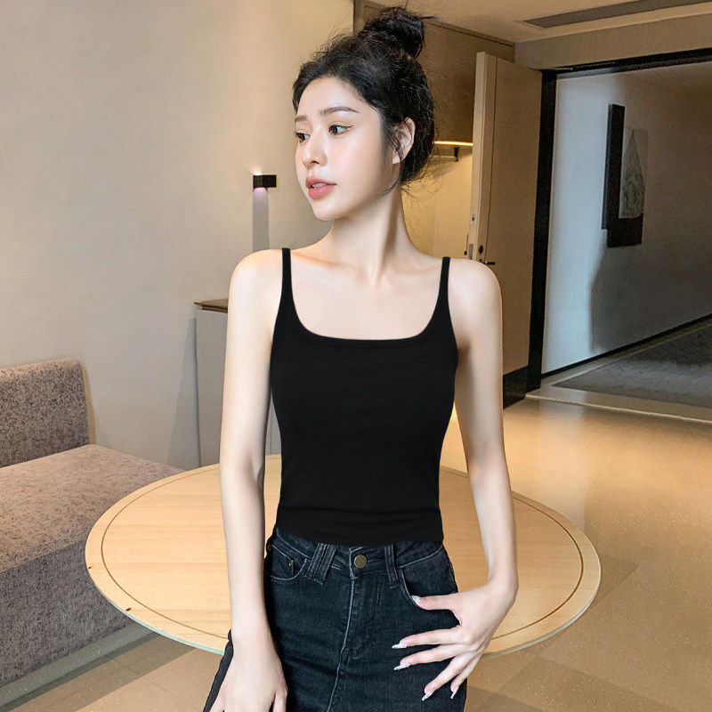 黑色吊带带附胸垫背心女内搭2025新款美背外穿文胸一体纯棉打底上