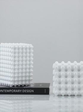 现代简约白色波点几何树脂摆件样板间书房客厅米兰软装饰品