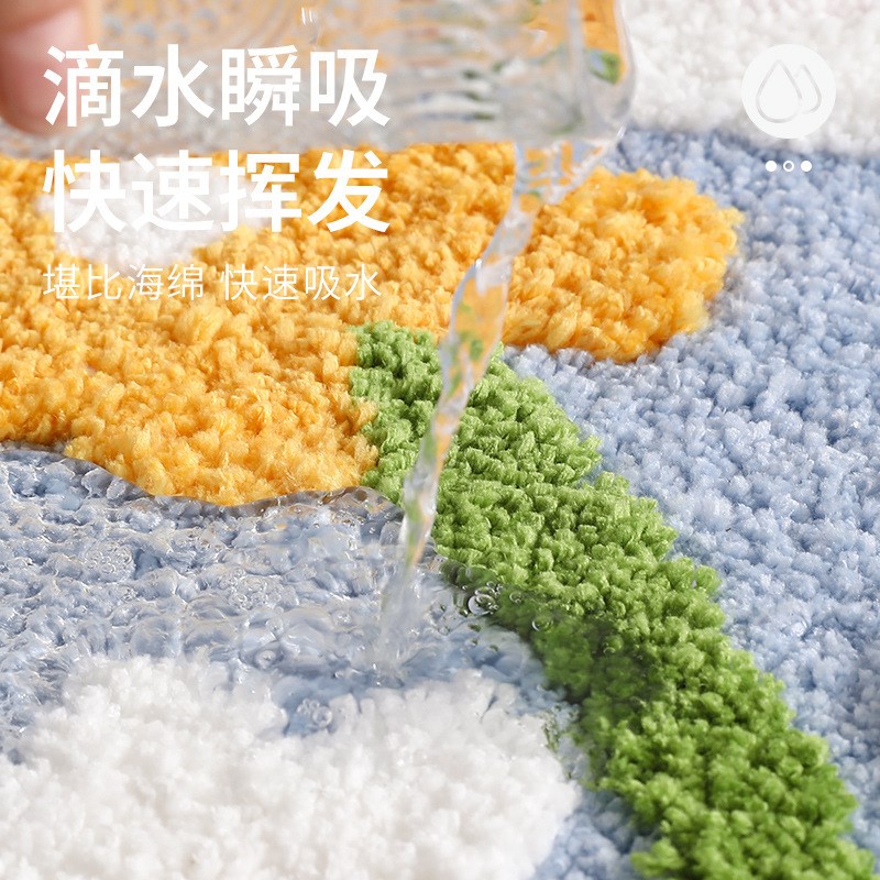 清新简约花丛植绒地毯家用入户除尘脚垫簇绒阳台卫生间防滑软地垫