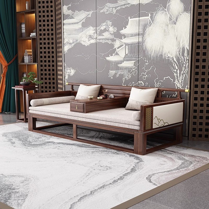 新中式实木罗汉床乌金木沙发榻炕几组合小户型榻榻米仿古客厅家具