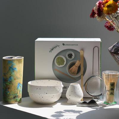 Japanese Matcha Tea Set 日式喷点哑光白釉 抹茶碗茶具套装