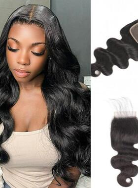 4x4 body wave lace closure跨境全手勾透明蕾丝发块真发