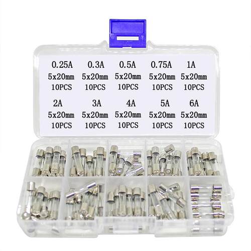 现货 玻璃保险管5*20mm 0.25A~6A保险丝管 10种型号盒装保护器件