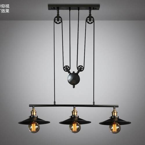 铁艺吊轮吊灯美式复古工业风欧式乡村餐厅吧台 升降三头吊灯灯具