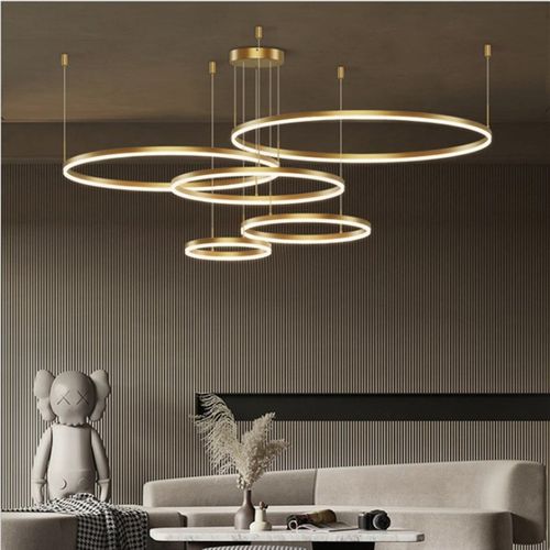 现代简约时尚创意多层圆环亚克力圈圈复式楼客餐厅卧室全铜大吊灯