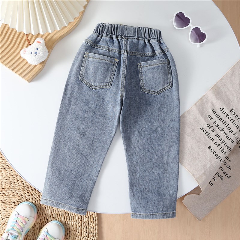 女童牛仔裤春秋款2025新款洋气女宝宝外穿春季儿童装春装阔腿裤子