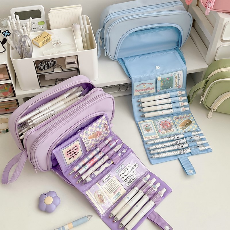 笔袋大容量小学生初中女生新款抽拉奏折式文具袋男孩高颜值铅笔盒