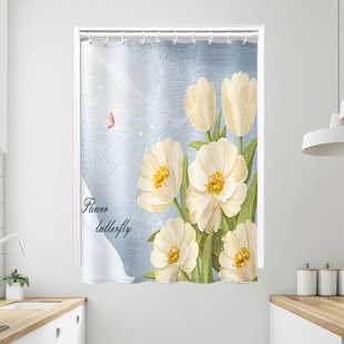 浴室小窗户遮挡帘厕所防水防走光布短 奶油风卫生间窗帘免打孔安装