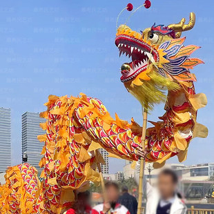 舞龙表演道具耍龙灯九节烫金灯光龙成人儿童舞龙舞狮布龙龙头服装