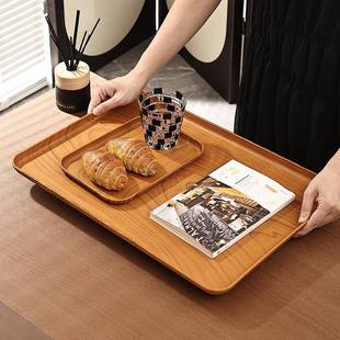 创意仿木纹托盘长方形家用水杯茶杯收纳茶盘塑料商用蛋糕甜品餐盘