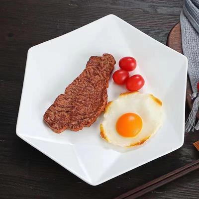 酒店烹饪盘六角形陶瓷酒店厨房餐具餐厅家常菜盘创意商业白盘