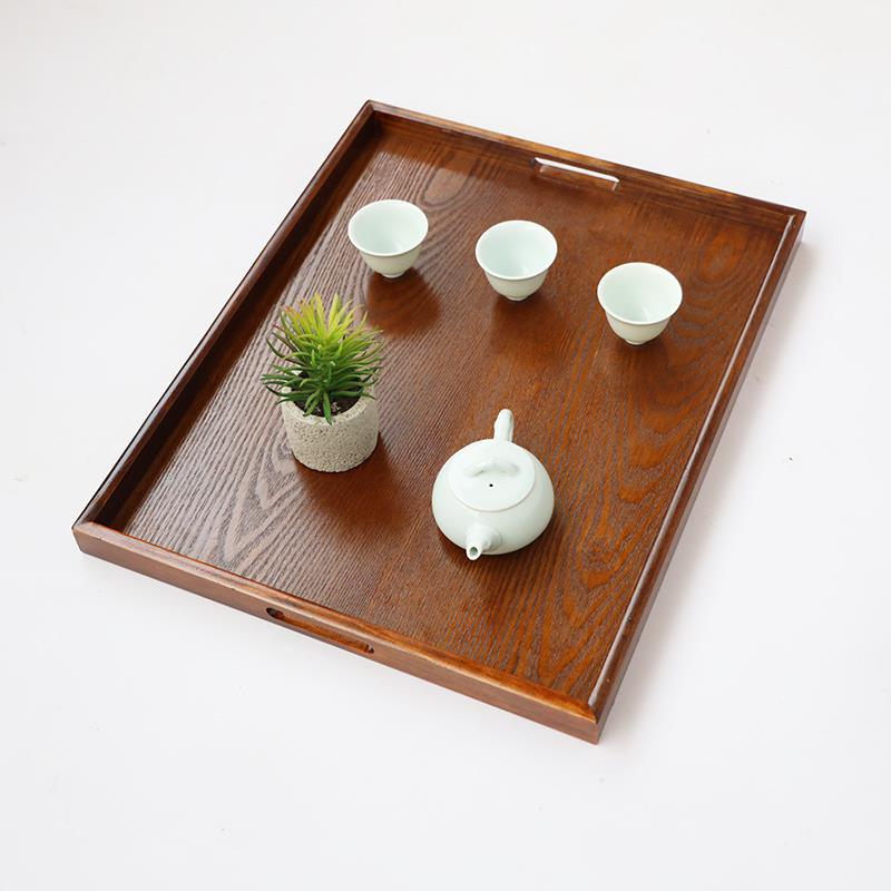 日式长方形木托盘茶馆茶盘家用餐盘水杯盘黑色实木盘子蛋糕盘