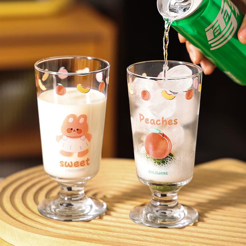 吃个桃子！原创自制玻璃杯 ins饮料杯红酒杯香槟杯子高脚水杯子