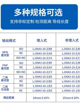 ZHDETZ正得接近开关LJ30A3-10/15-Z/BX直流三线M30金属感应传感器