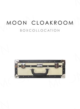 MOON慕空间收纳箱米色皮黑边手提旅行箱行李箱样板房衣帽间