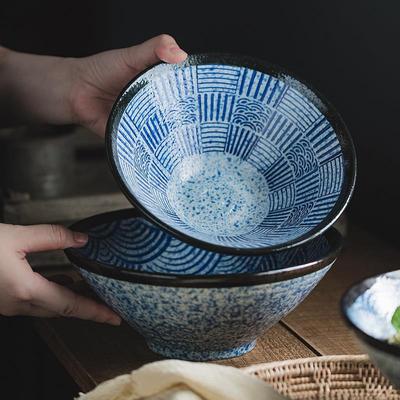 复古斗笠碗饭碗个人专用陶瓷面碗日式汤面碗吃饭的碗7寸盘子餐具