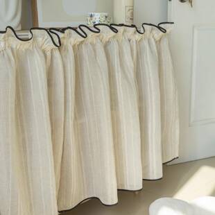 冉也亚麻黑边短帘柜子遮挡帘遮丑帘厨房半帘免打孔短帘隔断帘柜帘