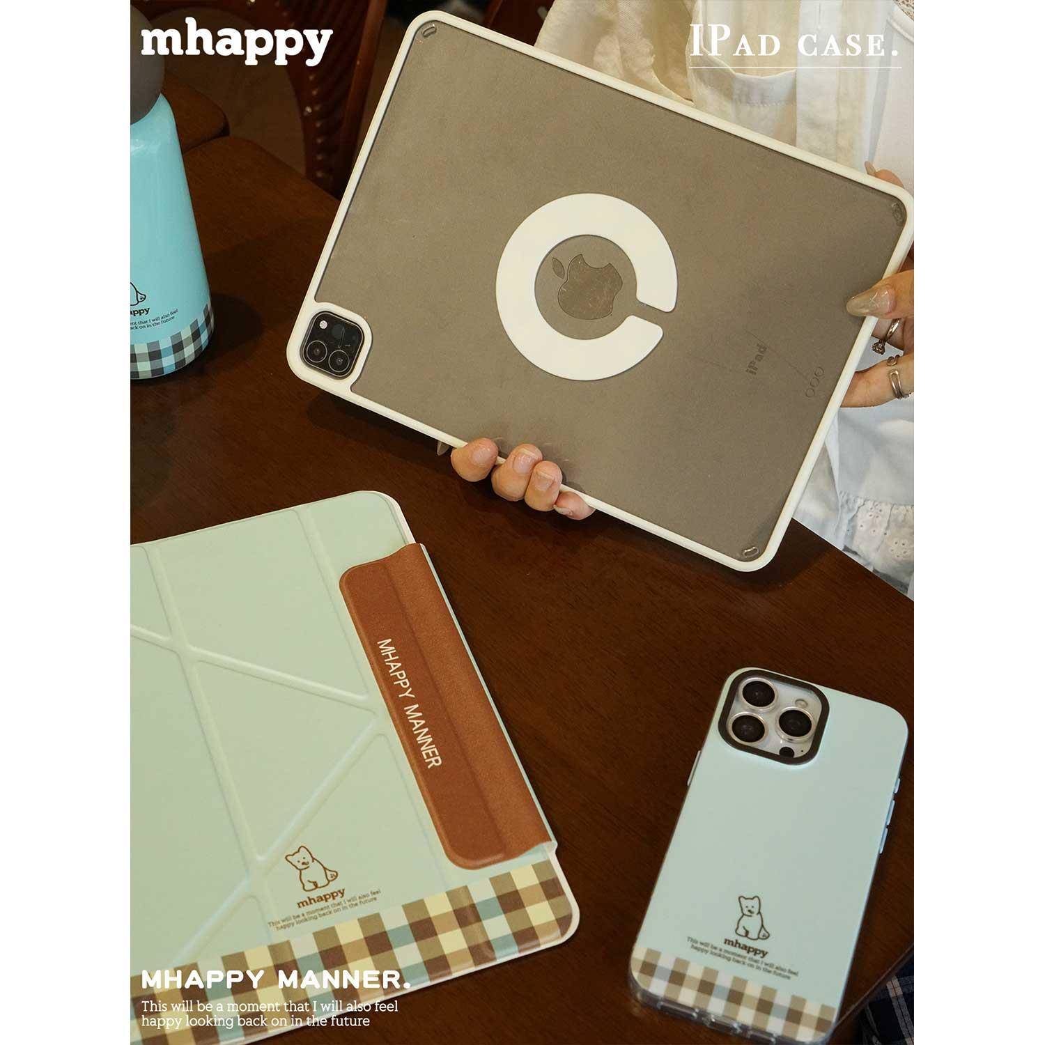 MhappyManner原创设计薄荷巧克力小狗适用于ipad磁吸保护壳y型带搭扣air67平板套pro11寸 三折可拆卸