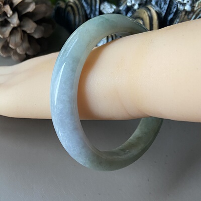 天然缅甸翡翠手镯60冰糯种飘绿半山半水玉镯子59老坑a货0664证书