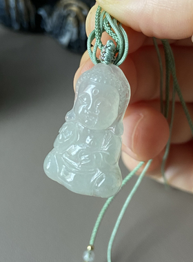 天然缅甸翡翠宝宝佛吊坠冰种浅绿色挂件老坑a货2016带证书