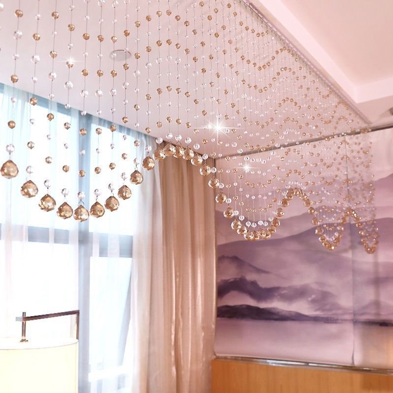 水晶珠帘客厅玄关隔断帘过道装饰门帘卧室卫生间珠链挂帘子免打孔