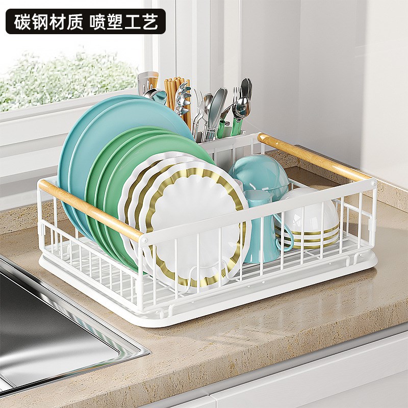 跨境新款组装白色碗碟架 家用单层多功能金属杯架筷子碗盘沥水架