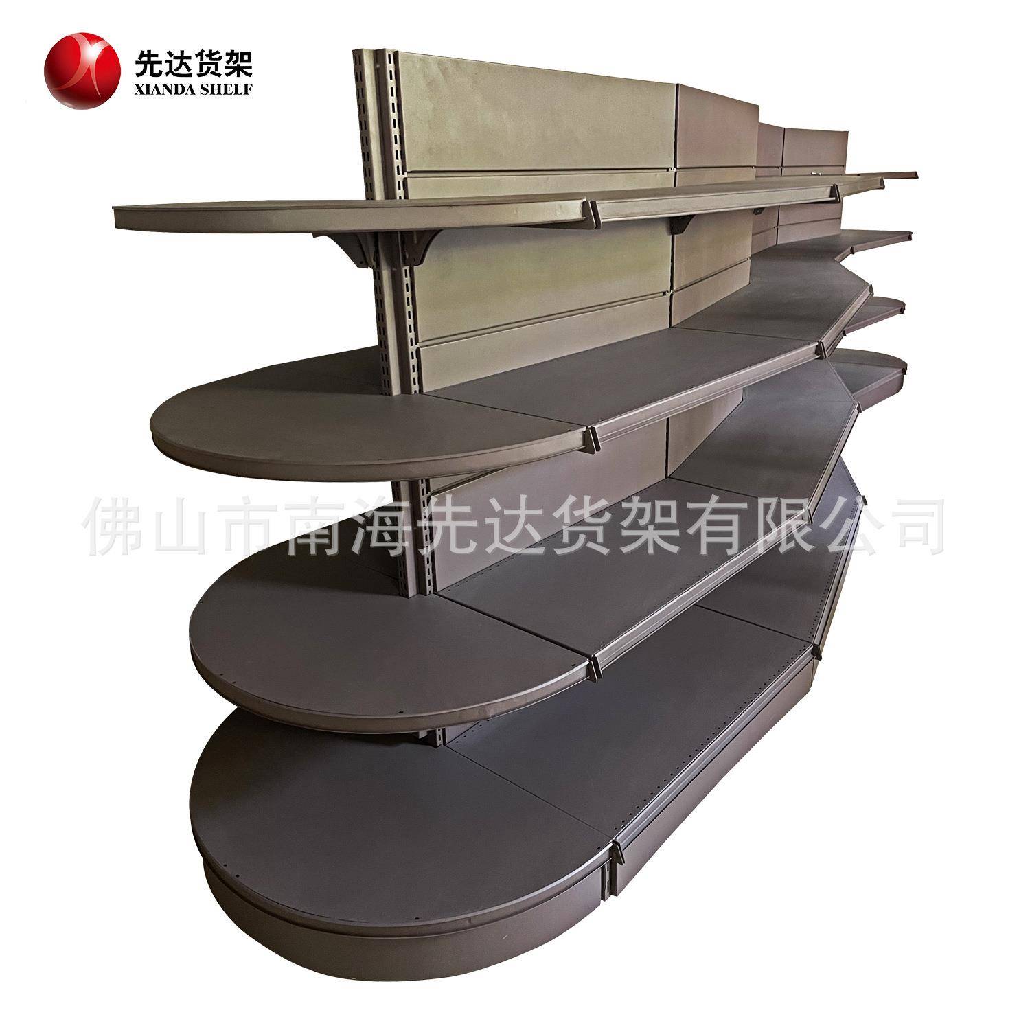 佛山工厂超市货架半圆端头架深咖啡色陈列架展示