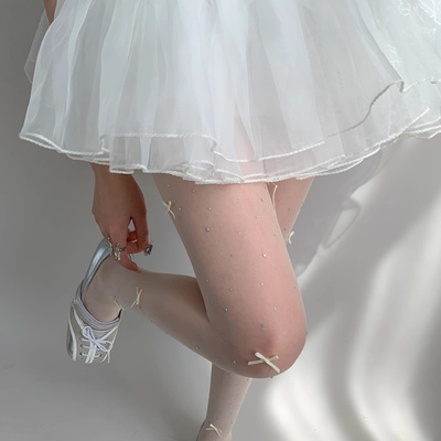 带钻白色丝袜芭蕾风防勾丝连裤袜