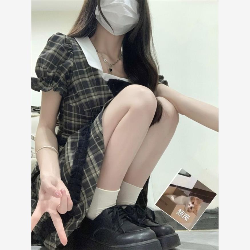美式学院风格子连衣裙女
