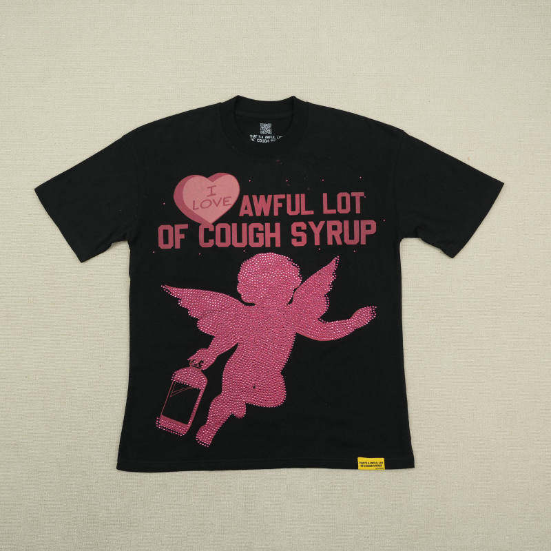 thumbnail for Pink angel letter hot diamond logo round neck short sleeves