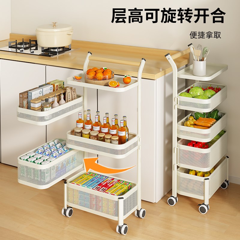 厨房置物架移动落地小推车放菜收纳架多层移动菜篮调料品收纳架子