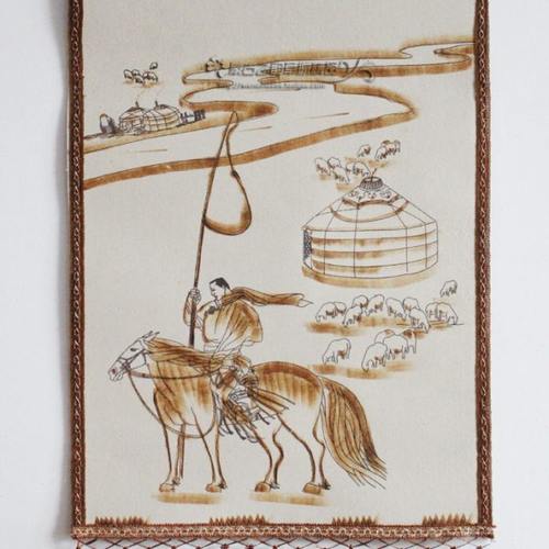 蒙古毡画 内蒙古特色工艺品 毛毡画蒙古包装饰画挂画 草原骑手