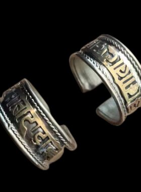 六字真言戒指藏银铜合金男女款开口指环情侣食指名族风